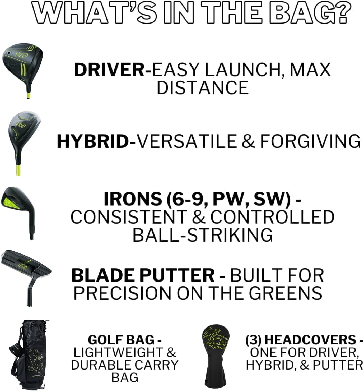 Vice Golf Boost 2025 Complete Starter Set (10pc, Graphite, Men's) Lime