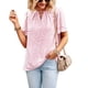 thumbnail image 1 of Blusa de manga con volantes en capas, cuello en V, estampado floral hueco, blusa ajustada informal para mujer, verano, rosa, S, 1 of 7
