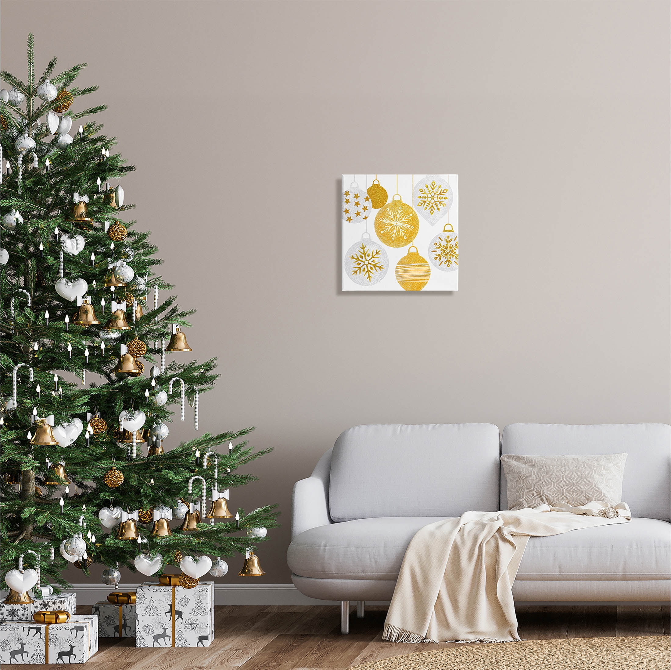 Glimmering Hanging Christmas Baubles Holiday Graphic Art Gallery Wrapped Canvas Print Wall Art