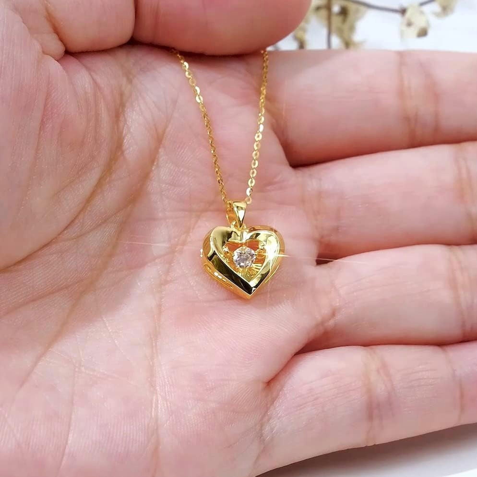 Real 18k Gold Heart Necklace for Women, Fine Cubic Zirconia Love Jewelry Gifts for Her (18kt Gold Chain 16+2 inch)