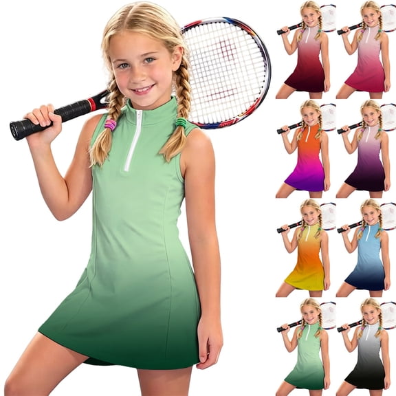 Shadoumai Athletic Tennis Girls Dress 5T,Kid'S Quick Dry Tennis Outfit Sleeveless Toddler Workout Dress Breathable Casual and Athletic Sportwear for 4T-16Y