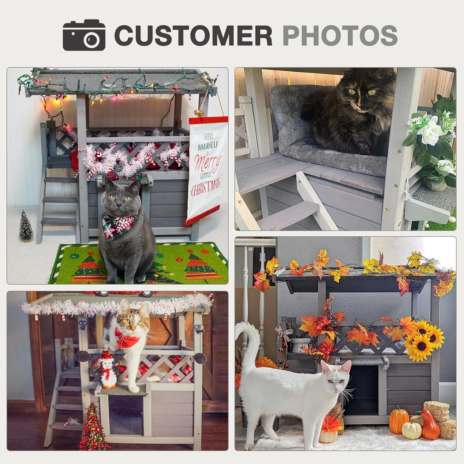 BUTINGLALE Cat House Outdoor Indoor Feral Cat Shelter Wooden Kitty House with Stairs, Balcony＆Weatherproof Roof