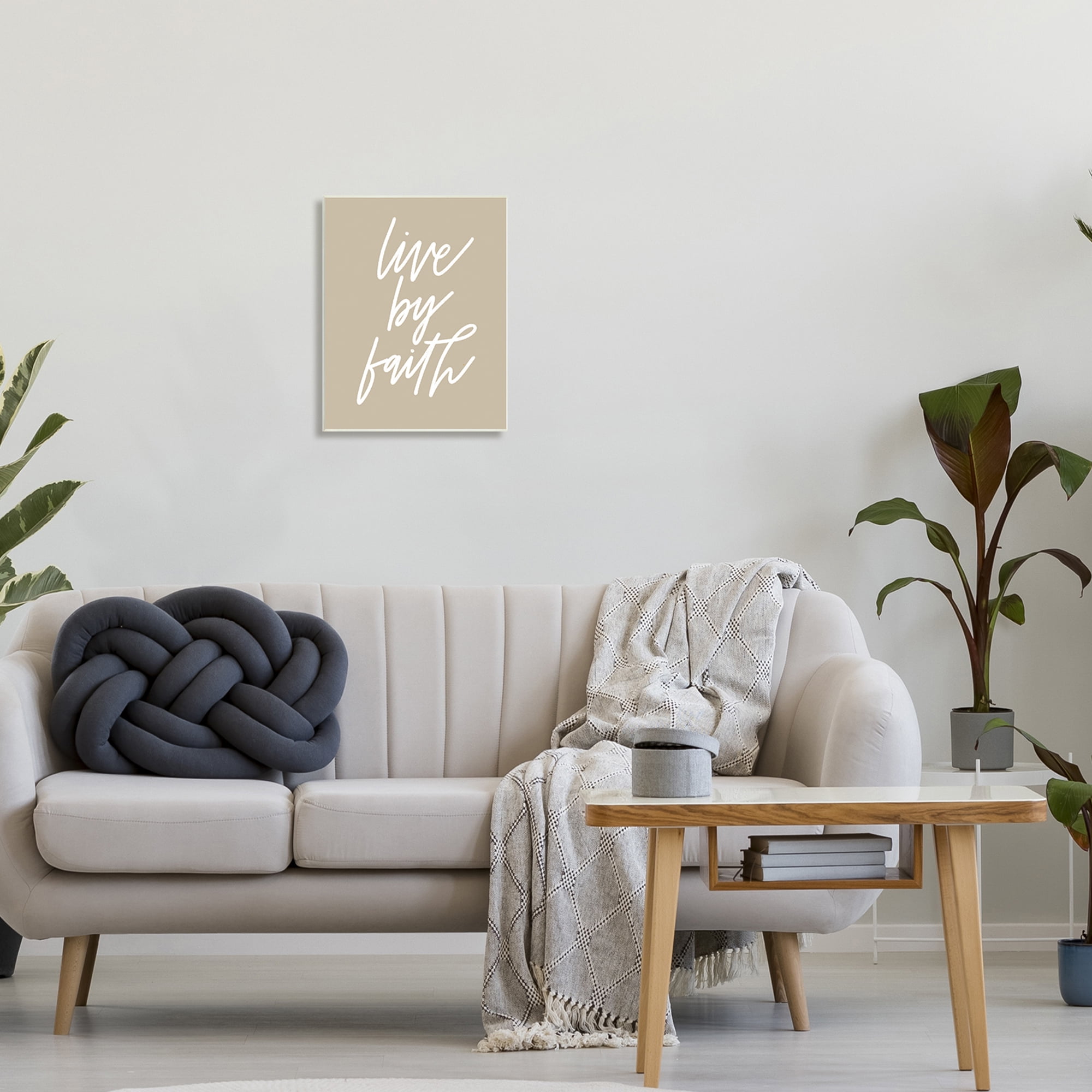 Stupell Industries Live By Faith Minimalistic Religious Novelty Calligraphy Sign,13 x 19, Design by Doodles.Ink.