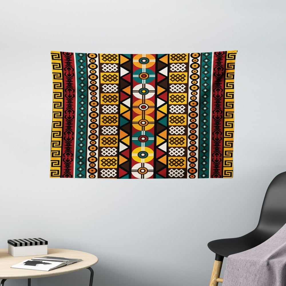 Kente Pattern Tapestry, Vertical Borders Inspired by Timeless African Cultures Geometrical