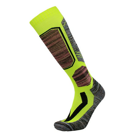 Breathable Thickening Warm Knee-High Ski Socks Hiking Socks for Men Women Color:Fluorescent green