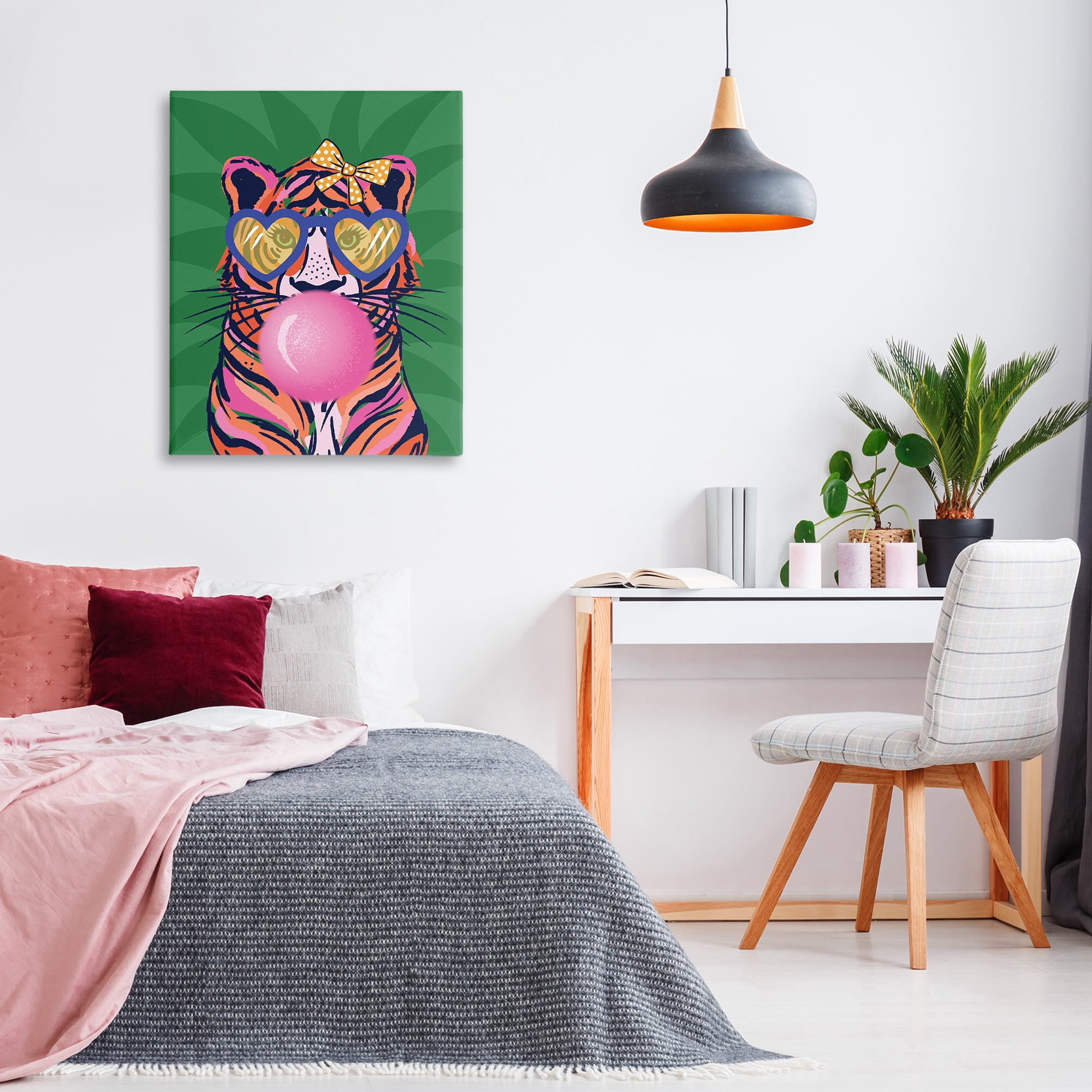 Stupell Industries Glam Tiger Bubble Gum Animals Painting Wrapped Canvas Art Print Wall Art, 30 x 40