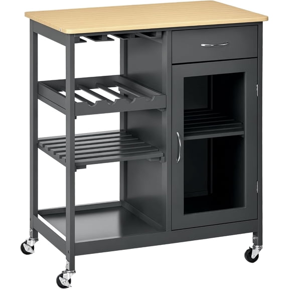 NeoNiches Rolling Kitchen Island with Storage, 4-Bottle Wine Rack, Gray | Small Kitchen Island, Bar Cart with Stemware Holder, Shelves, Drawer and Cabinet