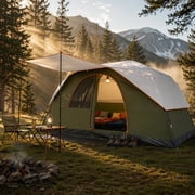 COBIZI 8-10-12 Person Family Camping Tent, 15x9FT Spacious Open Interior with Panoramic Mesh Roof, Waterproof & UV Protection, Easy Setup with Removable Rainfly, Green