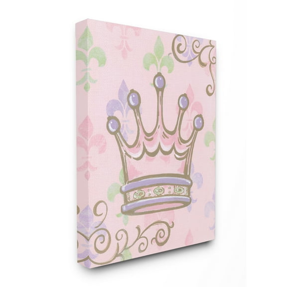 The Kids Room by Stupell The Kids Room by Stupell Crown with Fleur de Lis on Pink Background Canvas Wall Art by Reesa Qualia