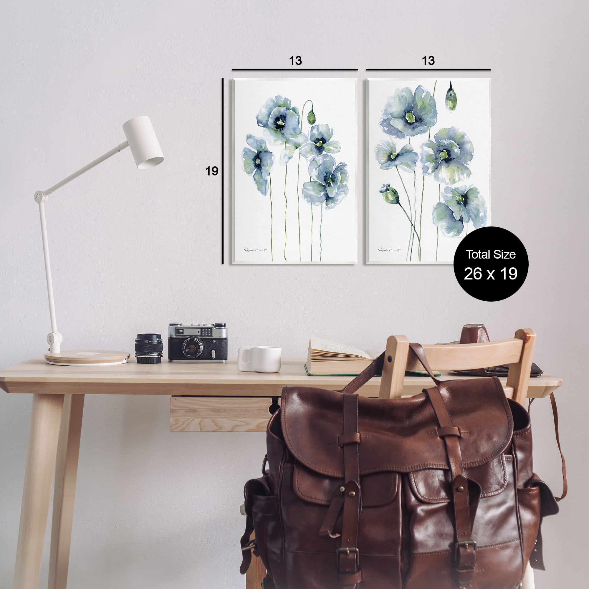 Stupell Blue Poppies Blooming Garden Flowers Botanical & Floral Painting Wall Plaque Unframed Art Print Wall Art, Set of 2