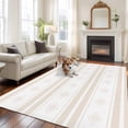 thumbnail image 3 of Khaki Stripe Pattern Washable Area Rug 5 x 8 ft Boho Cream Beige Stripes Farmhouse , Soft Non Slip Rugs Stain Repellent Indoor Felt Carpet for Living Dining Room Bedroom Home Office, 3 of 9