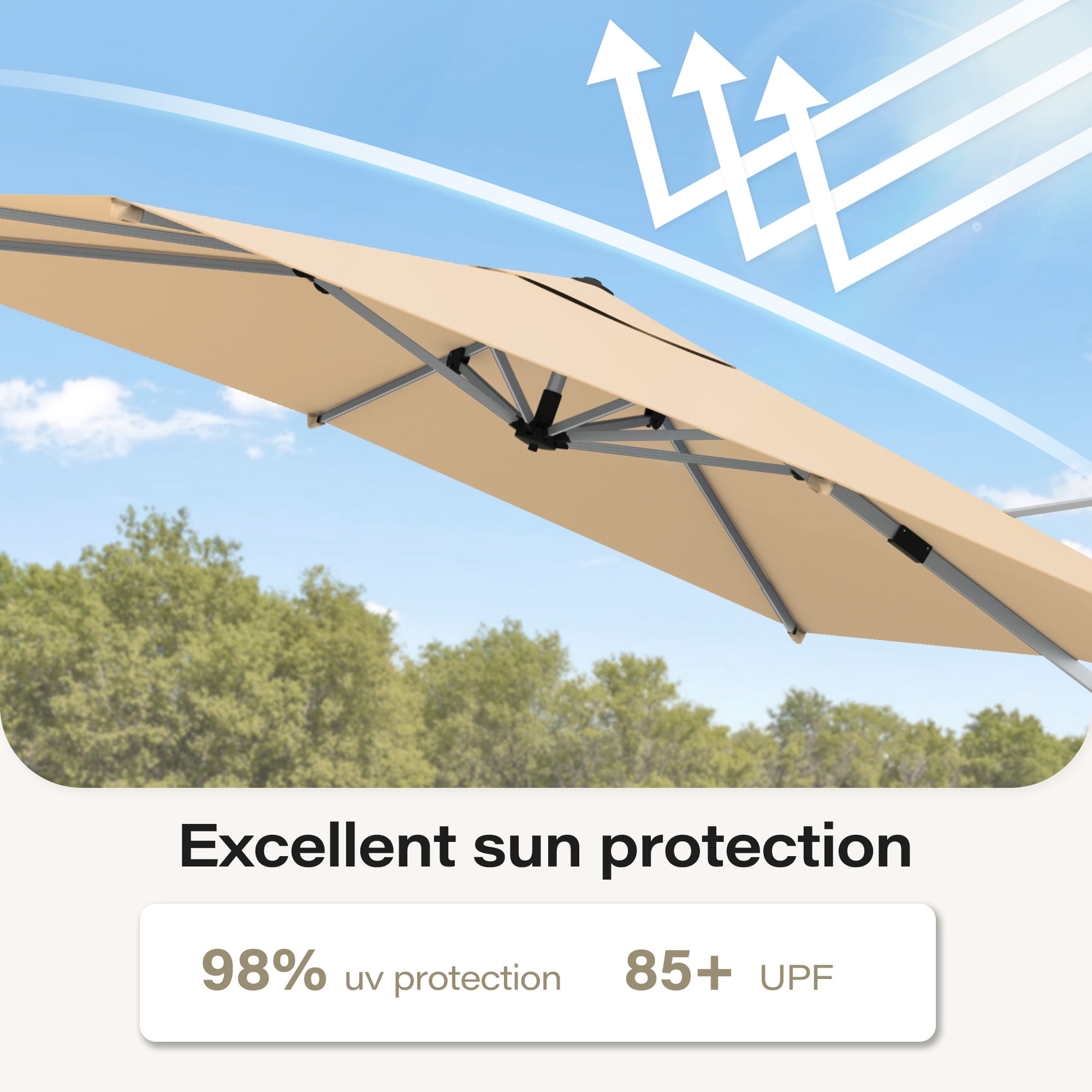 LAUSAINT HOME Outdoor Patio Umbrella with Base Included, 9 Feet Large Cantilever Windproof Offset Umbrella with 360-degree Rotation for Backyard, Pool, Lawn, Deck, Beige