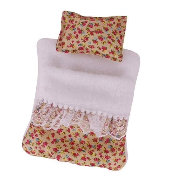 Doll Sleeping Bag Pillow Set Fashion Flower Pattern Doll Accessories For 17cm Figure Doll Dollhouses Scene Display Decors