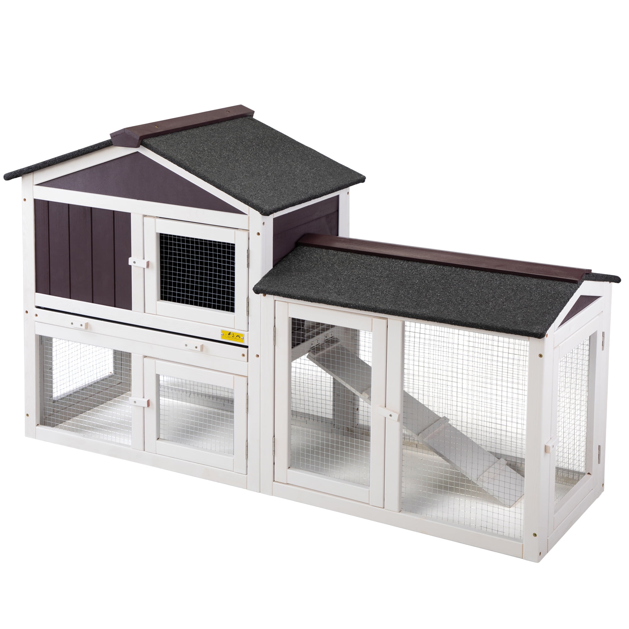 Coziwow 54" Wooden Rabbit Hutch Chicken Coop with Openable Gable Roofs