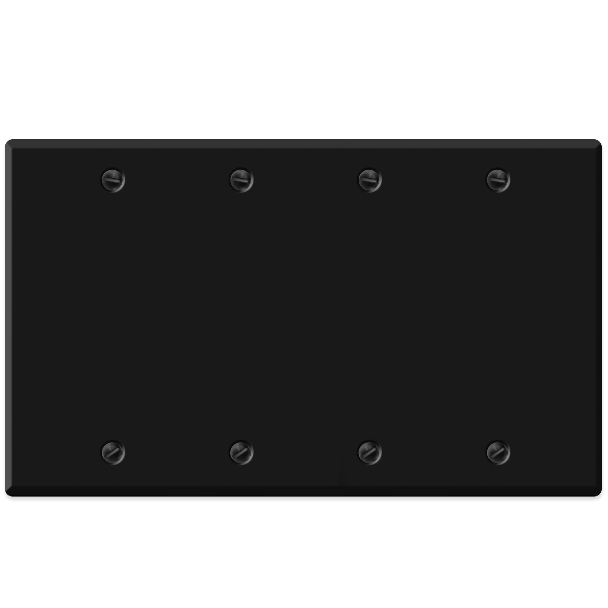 4-Gang Blank Black Metal Wall Plate Cover, Made in USA, Standard Size Black Metal Blank Light Switch Cover, Cover Plate for Unused Outlets & Electrical Boxes, Matching Screws