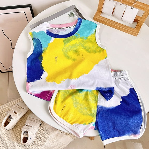 gljltg Toddler Boys Shorts Set Seaside Printed T-Shirt Shorts 2Pcs Little Boy Outfits Summer Clothes Suit