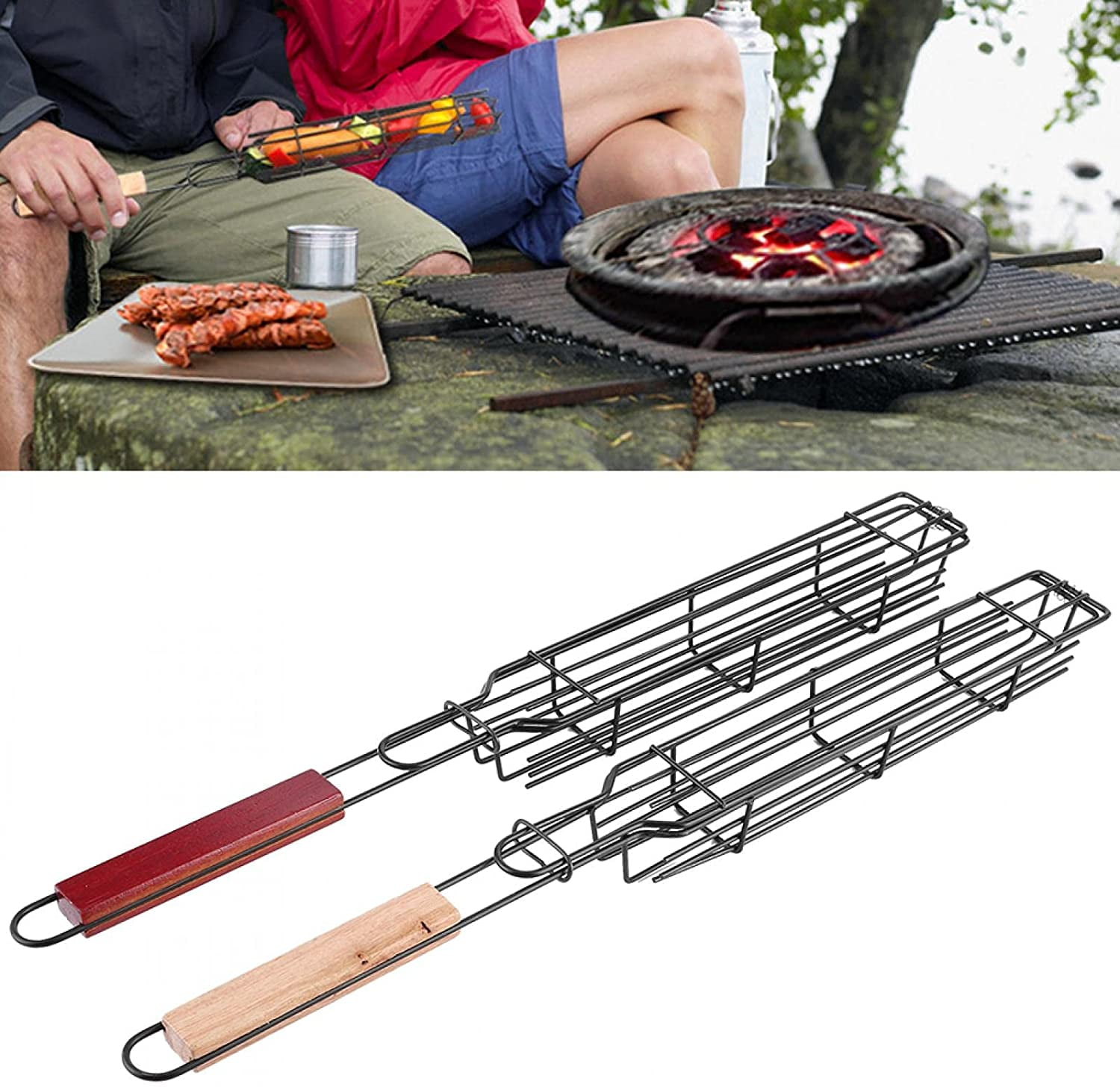 BBQ Kabob, Barbecue Mesh, Grill Basket, BBQ Sausage Hot Dog Grilling Basket Barbecue Net, for