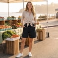 thumbnail image 5 of Nestiefly 2026 Linen Shorts for Womens High Waisted Wide Leg Summer Casual Beach Vacation Bermuda Cropped Pants with Pockets Black 2XL, 5 of 9