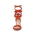 thumbnail image 6 of BLISSFUL STEP Women's Sandals Lace Up Open Toe Block Heel Two Way Wear Ankle Strap Heels Orange Red 11, 6 of 7
