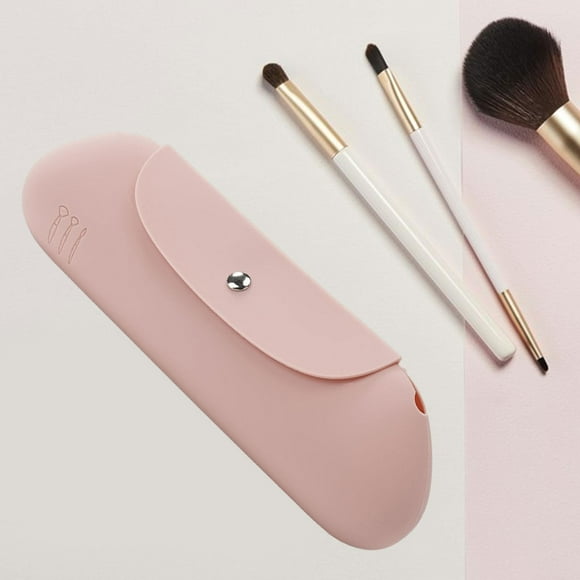 Elegante bolsa de silicona para brochas de maquillaje, soporte de viaje para brochas de maquillaje, bolsa portátil para cosméticos Rosa