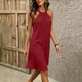 thumbnail image 4 of QUNYINEY Midi Women's Dresses Summer Sleeveless Red A Line Sundress Casual Vacation Crew Neck Loose Fit Dresses, 4 of 8