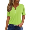 thumbnail image 1 of Yuyuzo Womens Summer Tops Notch V Neck Button Tunic Tops Short Sleeve Loose Summer Basic Tee Shirts, 1 of 5