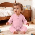 thumbnail image 3 of Agkizg Unisex Baby Ribbed Knit Romper, Long Sleeve Crew Neck Wooden Button Jumpsuit, Soft Stretchy Infant Fall Play Coverall, 3 of 6