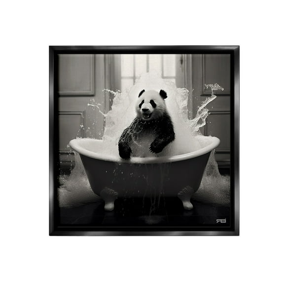 Stupell Industries Panda & Splashing Bathtub Animals & Insects Painting Black Floater Framed Canvas Art Print Wall Art, 18 x 18