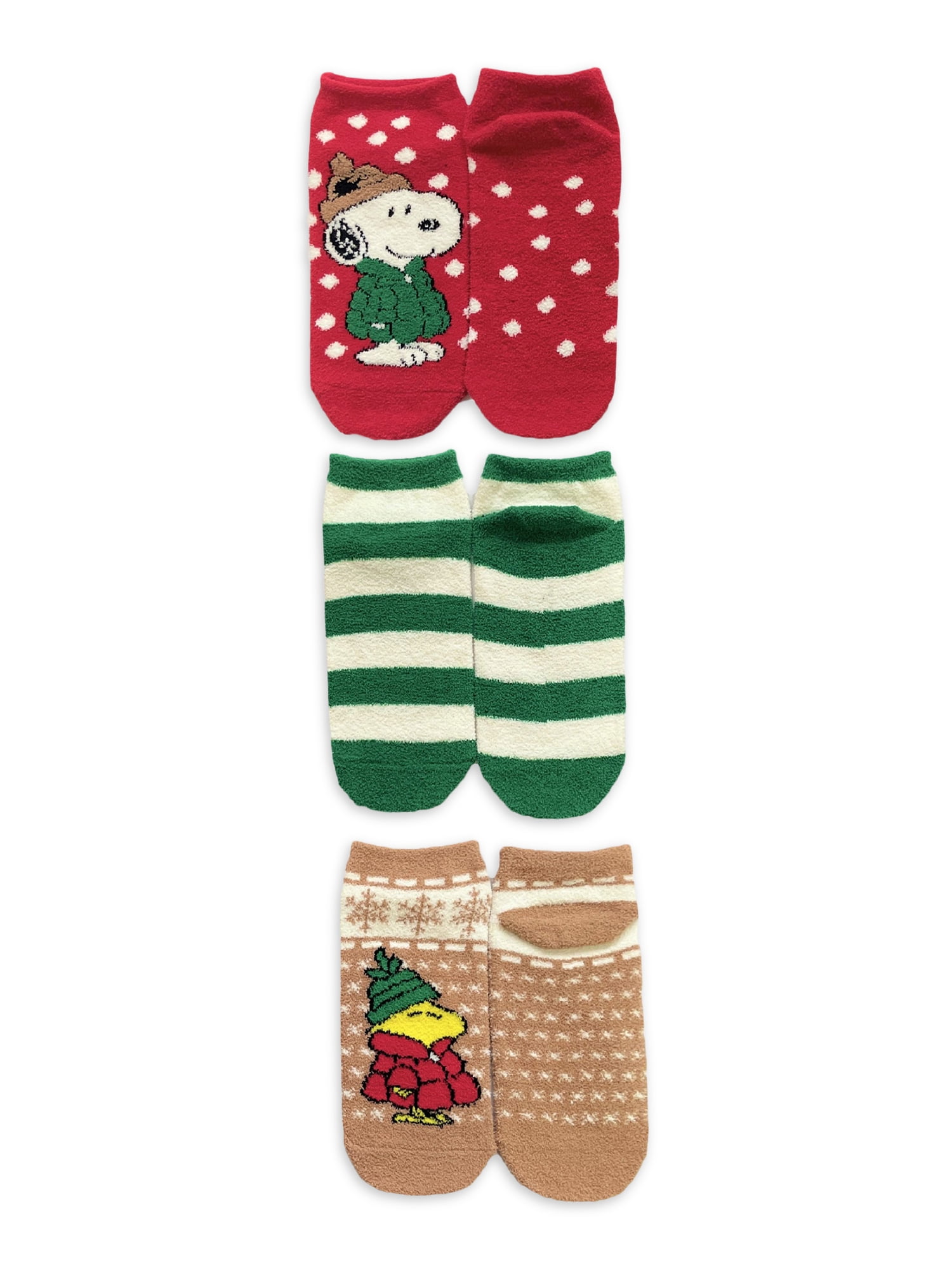 Peanuts Women’s Holiday Cozy No Show Socks, 3-Pack, Size 4-10