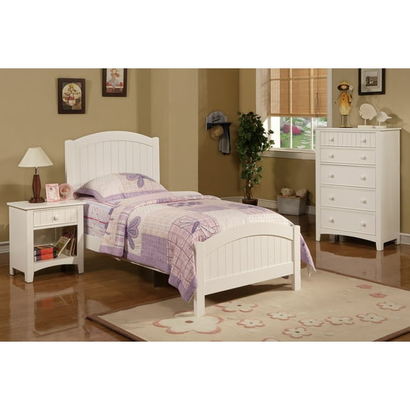 White Color Twin Size Bed Nightstand And Chest 3pc Set Bedroom Furniture Wooden Transitional Style Headboard
