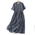 thumbnail image 1 of Robes Grande Taille pour Femmes Été Coton et Lin Imprimé Ample Grande Taille Manches Courtes Col Rond Robe en Liquidation, 1 of 5