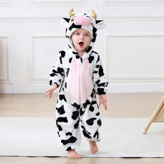 Toddler Kids Boys Girls Animal Fleece Romper Jumpsuit Teens Long Sleeve Thermal Outfit With Pocket Girls Soft Zipper Hooded Bodysuit Spring Comfortable Outwear Onesie Black 13-18 Months