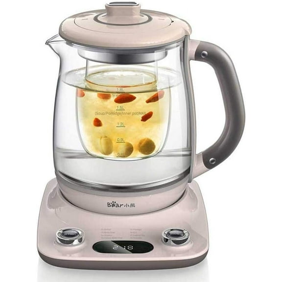 1.8L Health- Care Beverage Tea Maker and Kettle, Durable 316 Stainless Steel & Glass Brew Cooker Master,8-in-1 Programmable, 4 Range Temperature Warming Function, Pink