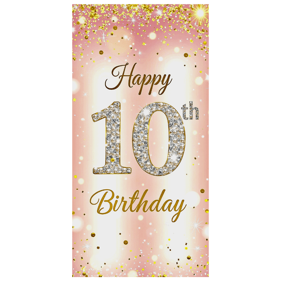 Pink Glittery Background Happy 10th Birthday Banner Party Supplies Photography Props Birthday Decoration Backdrop Decorations for Indoor Outdoor Celebrations