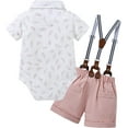 thumbnail image 2 of ZOEREA Baby Boy Clothes Suit Newborn Infant Gentleman Outfits, Formal Dress Shirt+Bowtie+Suspender Shorts Wedding Party Set, 2 of 10