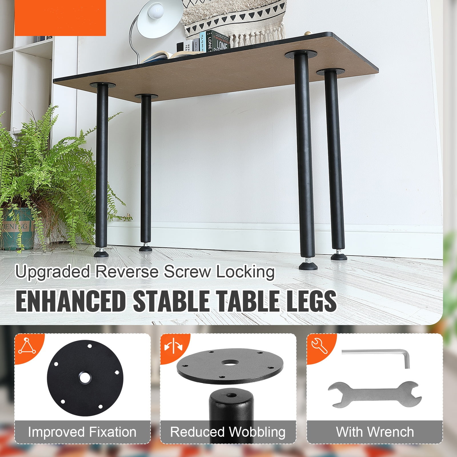 KFFKFF 28" Adjustable Desk Legs, Sturdy Steel Construction, Set of 4, for Custom Office Tables, Supports up to 1200 lbs, Easy Setup with Flexible Foot Cups, Black