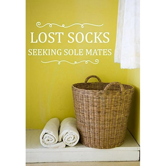 Lost Socks Seeking Sole Mates Vinyl Lettering Wall Decor Art Laundry Sticker Quote 23x12 -Inch White