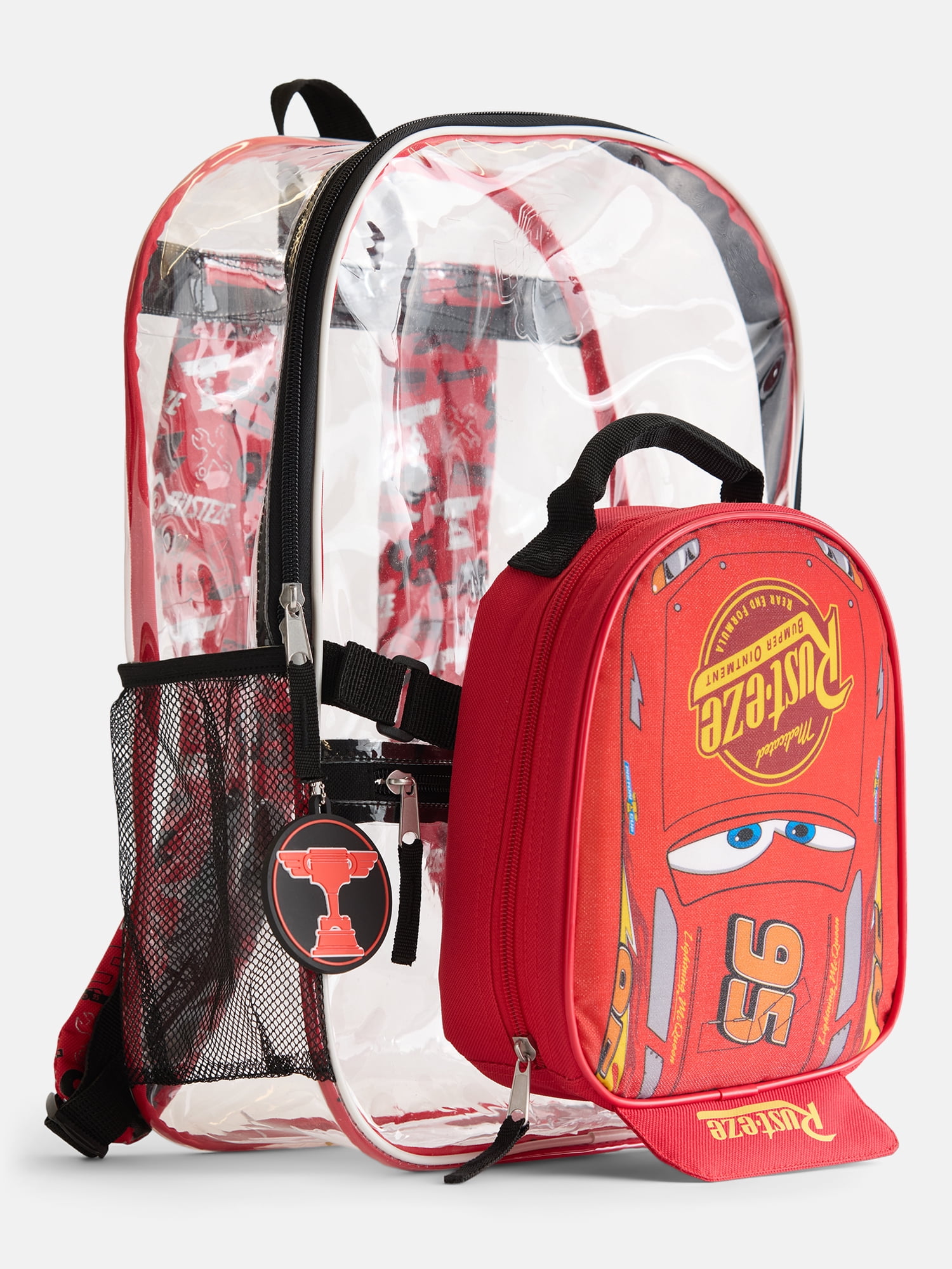 Disney Cars Boys Lightning McQueen Clear Backpack Set with Lunch Bag and Keychain, 3 Piece