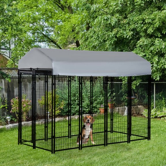 GVN Dog Kennel,8' x 4' x 6' Dog Playpen Outdoor, Dog Kennel Dog Exercise Pen with Lockable Door, Water-resistant Canopy, for Medium and Large Dogs