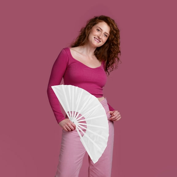 Hemoton DIY Folding Hand Fan Sublimation Blank Handheld Fan Large White Folding Fan Polyester Fan for Dance Kung Fu Wedding Party Decorations