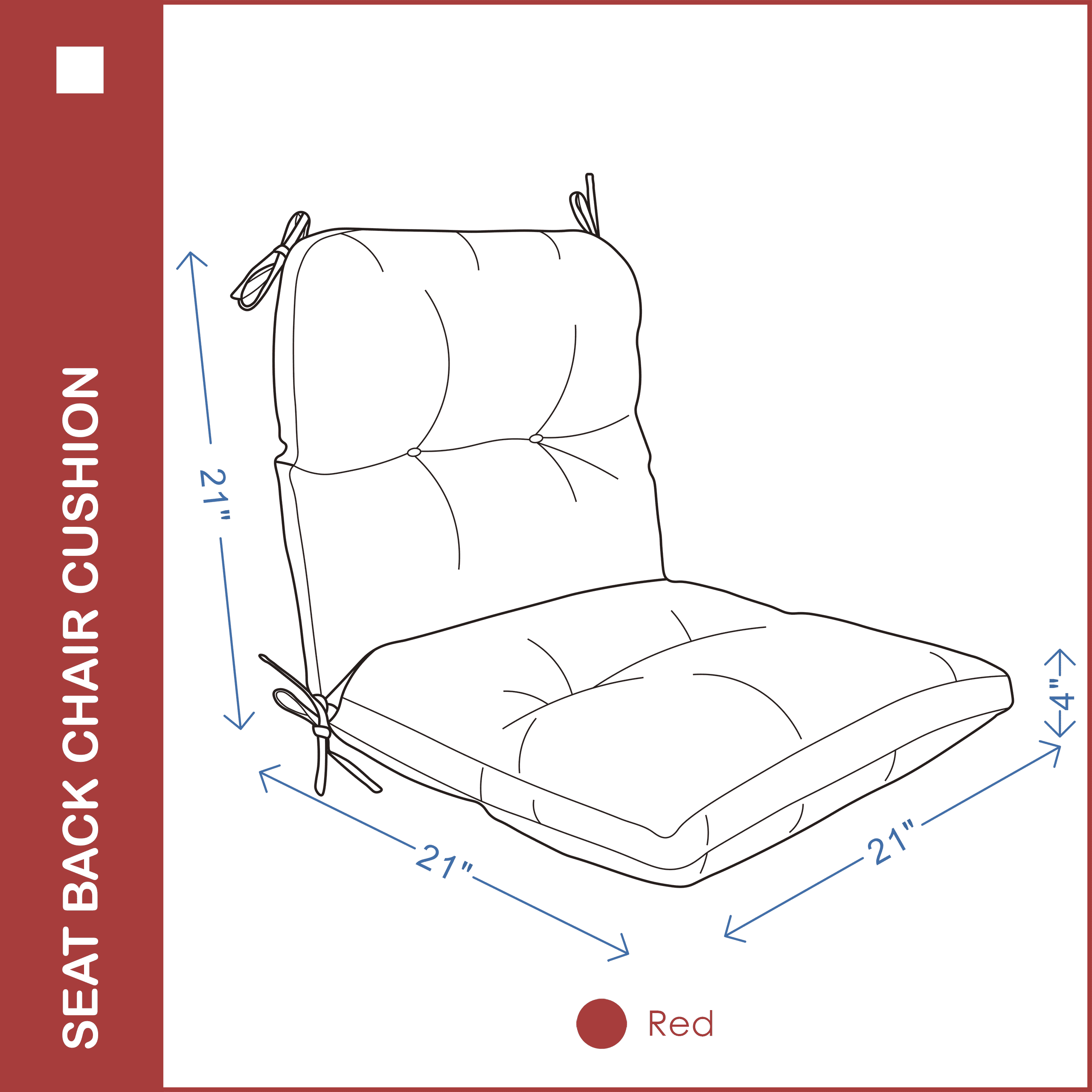 YOOZEKU Outdoor Indoor Seat Back Chair Cushions Set of 4,Waterproof Tufted Lawn Dining Chair Cushions for Patio Furniture with Ties,42x21inch, Red