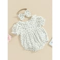 thumbnail image 2 of vera natura Baby Girls Summer Jumpsuit Set Floral Print Short Sleeve Romper with Elastic Bow Headband Outfits, 2 of 8