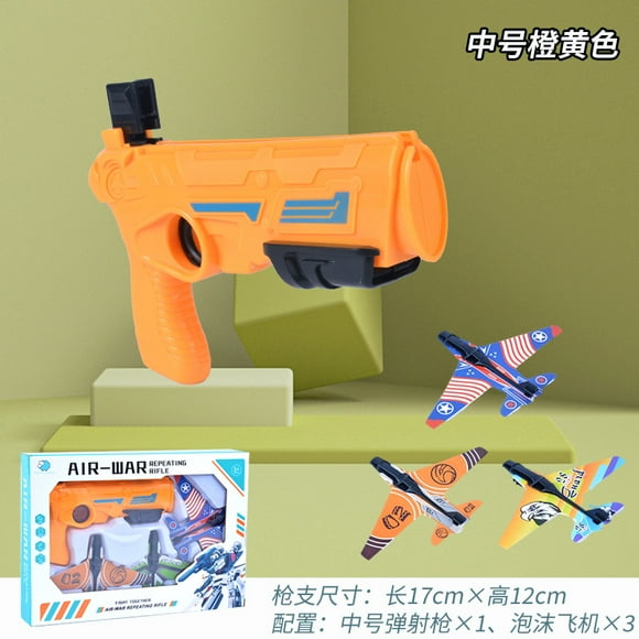 Glider Launcher Airplane Gun Hand Throw Creative Fun Sport Toy Model Outdoor Launch Airplane Big Foam Gun Toy For Kids Children Orange