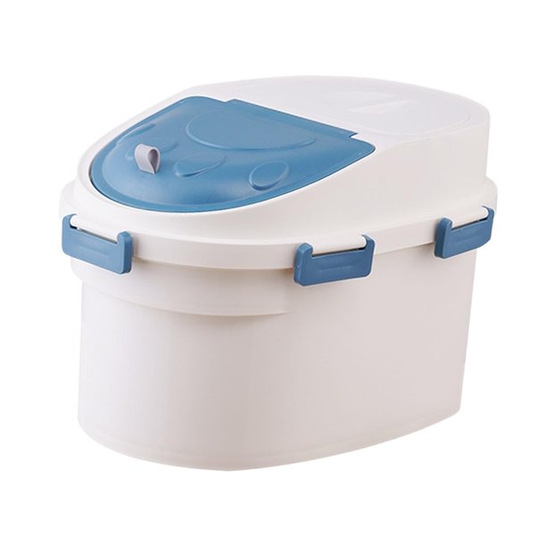 Contenedor de almacenamiento de comida para mascotas, gatos y perros, resistente a la humedad, con apertura manual Azul S