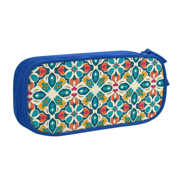 TEQUAN Large Capacity Pencil Case, Geometric Morocco Style Shape Pattern Pencil Pouch 2 Compartments Pencil Bag (Blue)