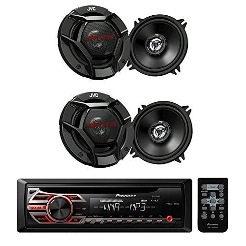Pioneer DEH-150MP Car Audio CD MP3 Stereo Radio Player, Front Aux Input with JVC 6.5 Inch (300 watts peak power) 2-WAY Car Audio Speaker (Black) High Output Sound For Factory Upgrade - BUNDLE PACKAGE