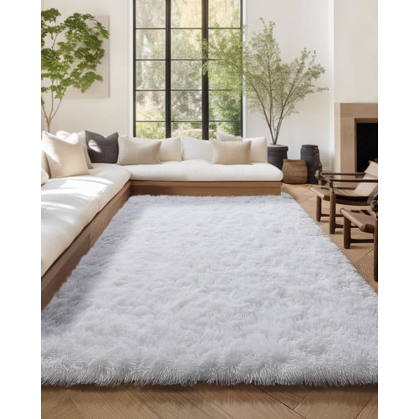 Alfombra PAGISOFE, blanca y esponjosa, 160 x 200 cm, para sala de estar
