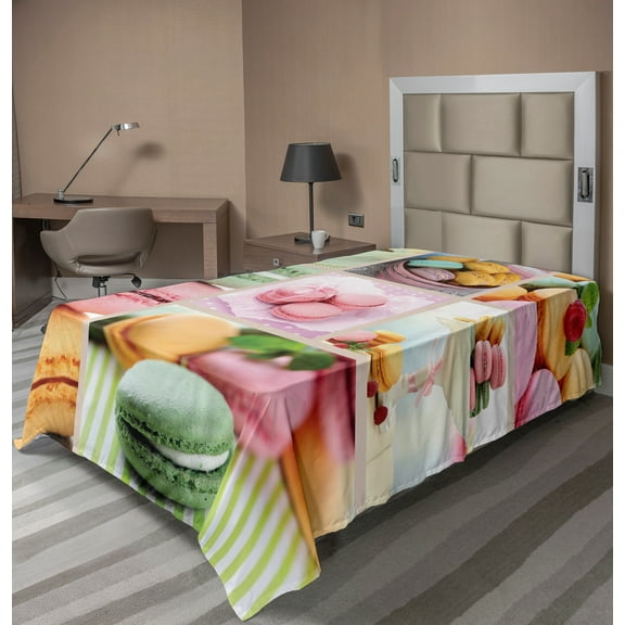 Ambesonne Colorful Flat Sheet, French Macaroon Coffee, Twin Size, Multicolor