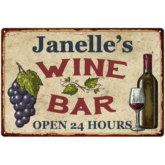 Janelle's Rustic Wine Bar Sign Wall Decor Kitchen Gift 12 x 18 Matte Finish Metal 112180056759