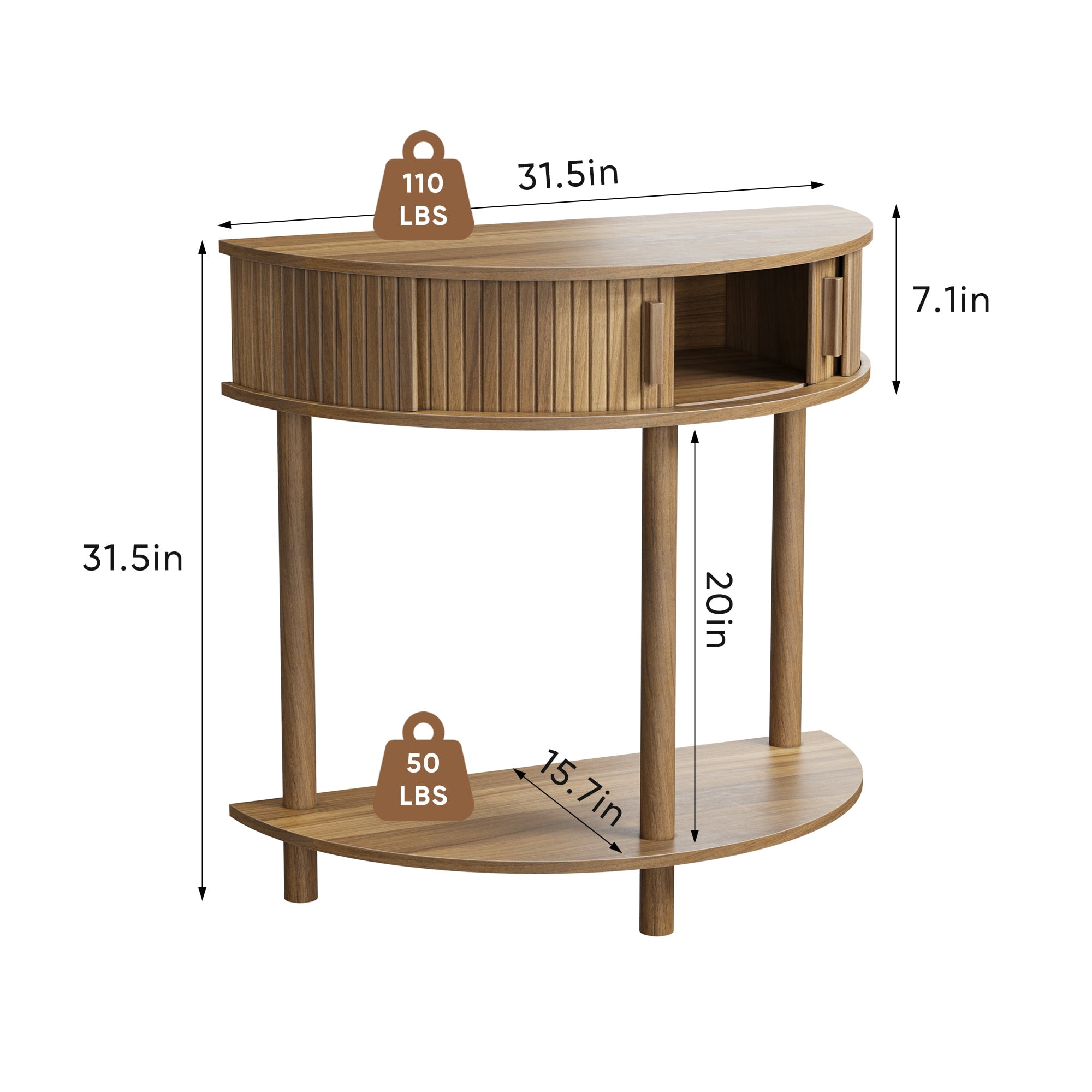Sailvan 31.5 Inch Grooved Half-Moon Console Table, Modern Entryway Decorative Table for Home